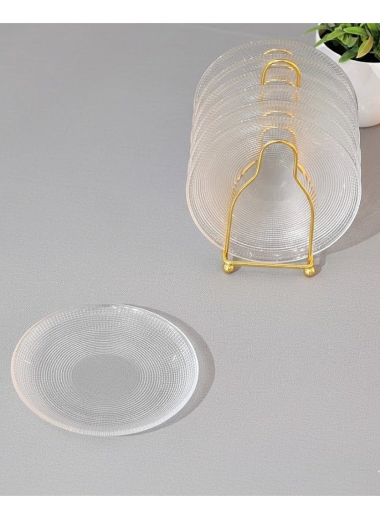 طقم صحون حلى زجاج مع استاند معدن أنيق وعصري عدد 6 حبات